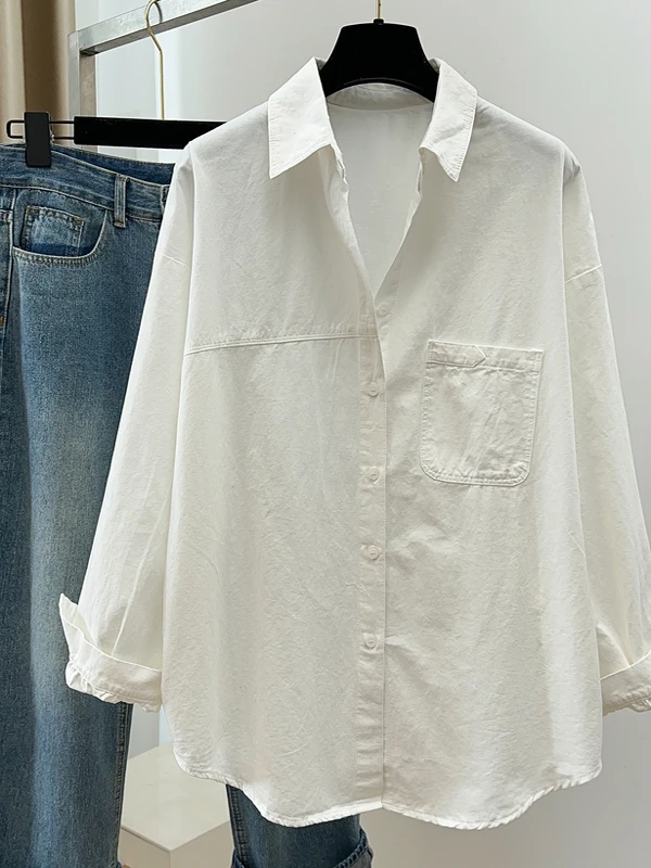 

Ele White Long Sve irt Jaet, женская весенне-осенняя свободная верхняя одежда, винтажный топ на пуговицах для поездок на работу