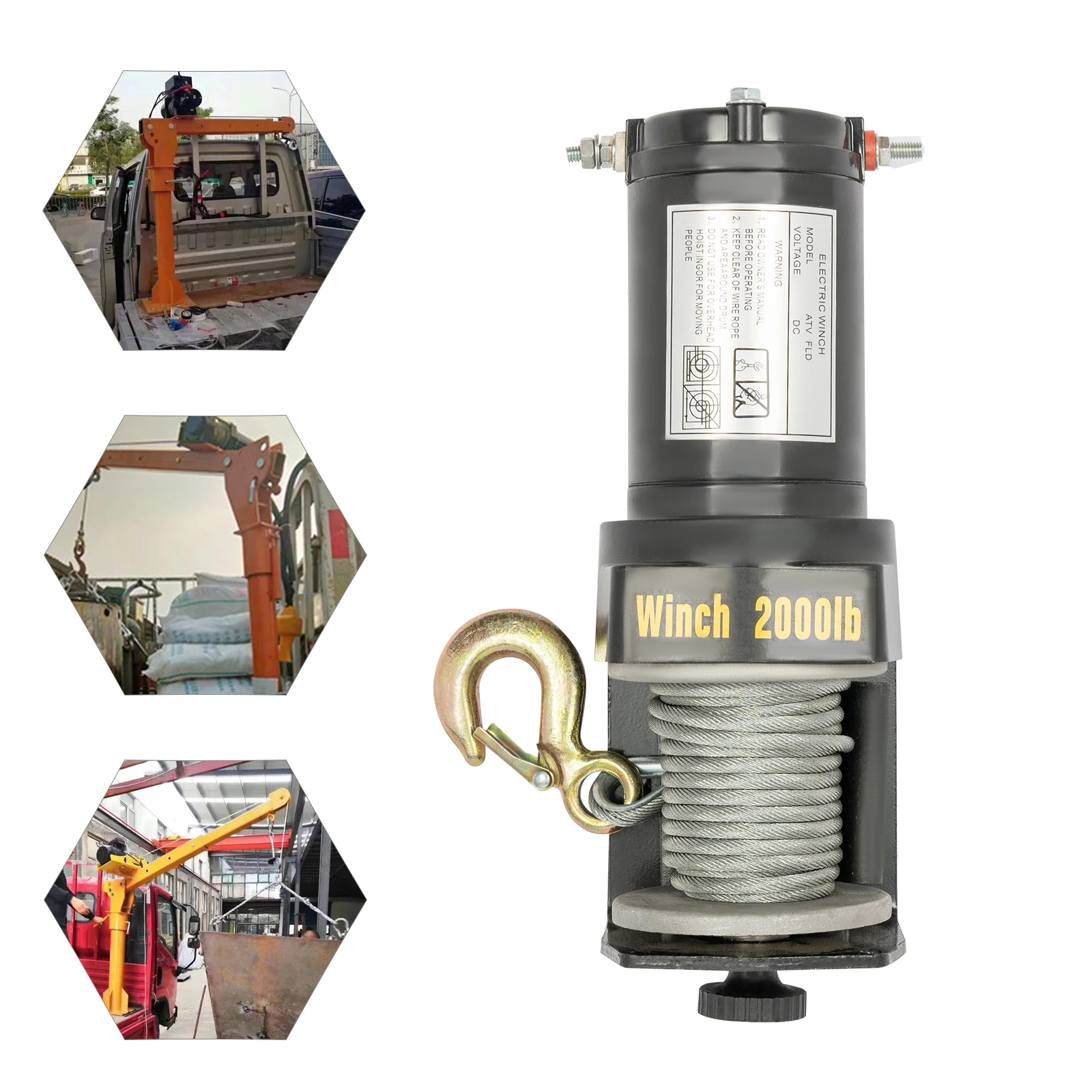 0.4KW Electric Winch DC12V, Black Electric Lifting Device IP67 Waterproof Grade