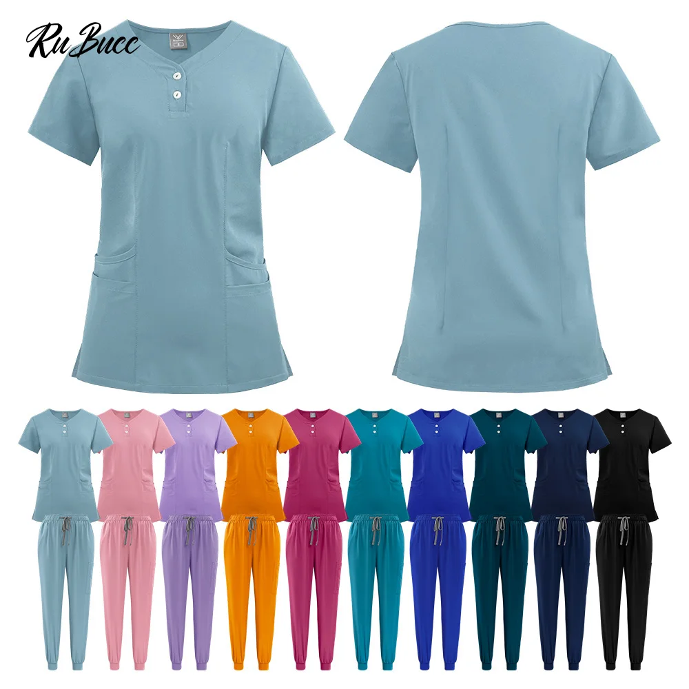 Pet Clinic Doctor Scrub Set Multicolor Women Nursing Uniform Medical Surgery Workwear Scrub Uniform Short Sleeved Tops+Pants Set