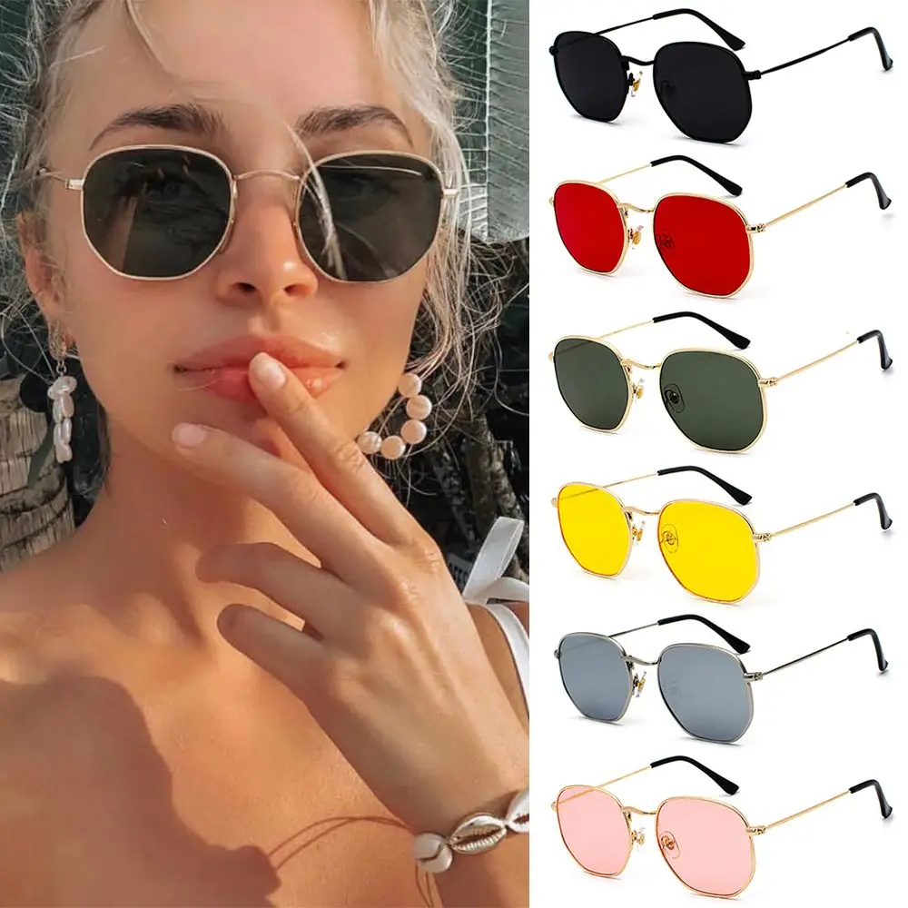 

Summer Driving Glasses Metal Frame Sun Glasses Small Square Sunglasses Sunglasses for Men and Women Polygon Mirrored Lens