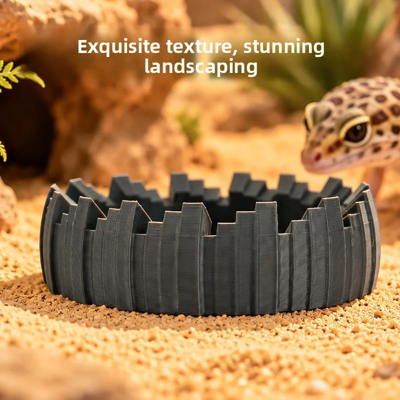 Reptile Food and Water Bowl Vertical Striped Hideout Basin PETG Molded Climbing Pet Feeder for Leopard Gecko Lizard Spider