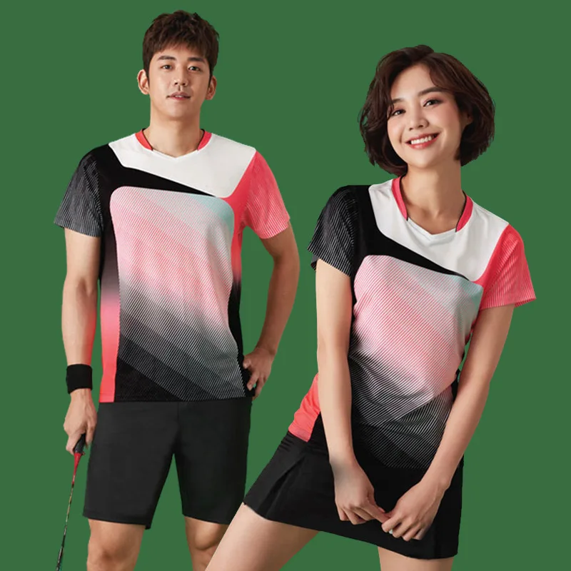 

Korean Version Badminton Uniform Set Women's Short Sleeved Jersey Men's Sweat Absorbing Table Tennis Competition Sportswear