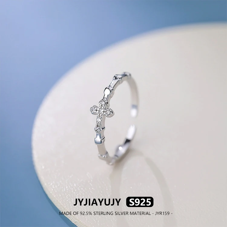 

JYJIAYUJY 100% Whole Original Sterling Silver S925 Adjustable Ring In Stock Zircon Cross Fashion Jewelry Gift Daily JYR159