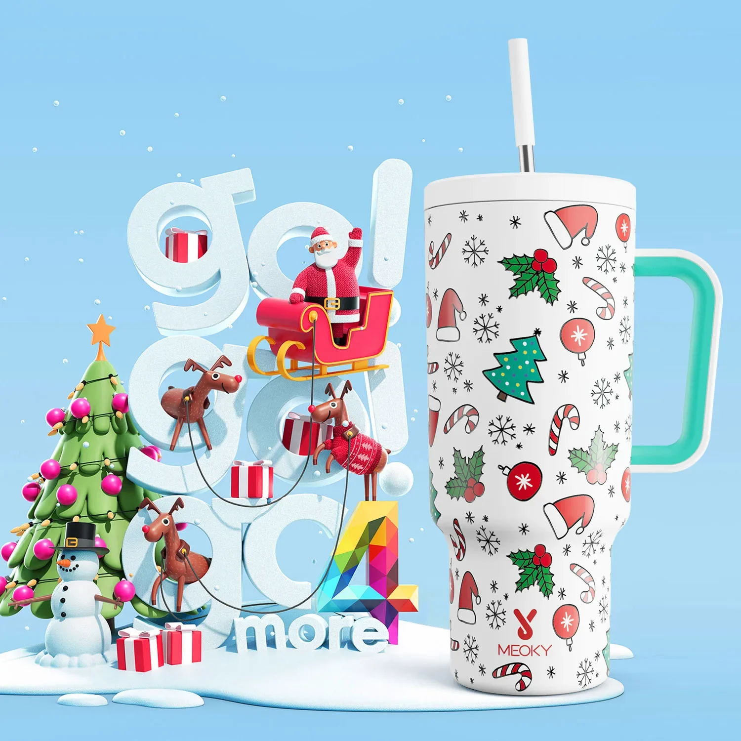 Meoky 40oz Cup Christmas Vacuum Insulated Tumbler With Lid Straw Stainless Steel Coffee Car Mug Large Portable Water Bottle