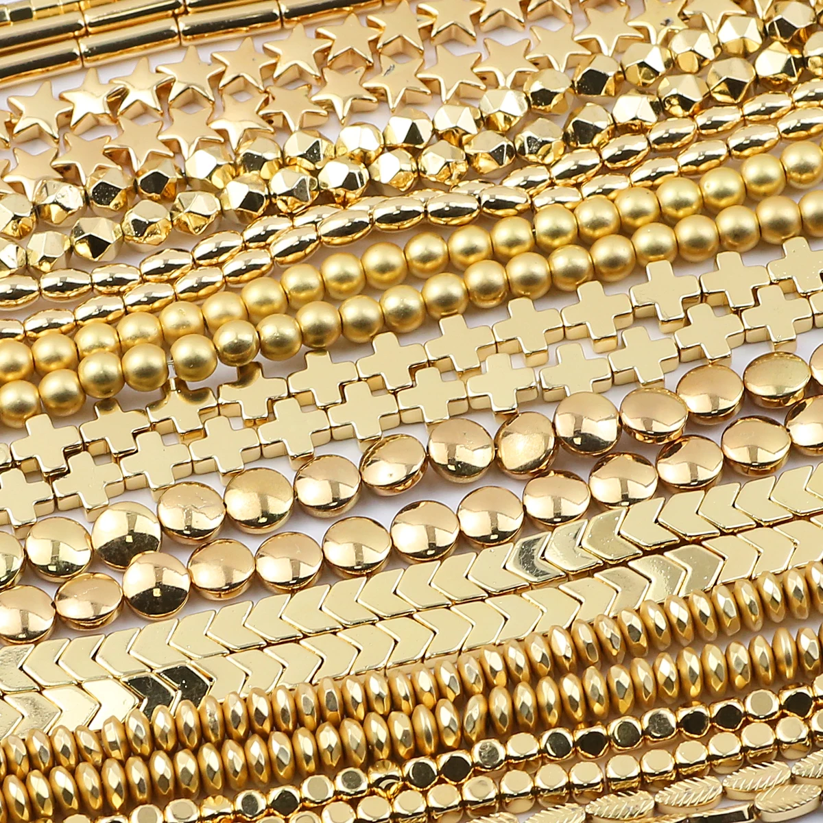 Natural 14k Gold Plated Hematite Stone Round Arrow Heart Star Spacer Beads For Jewelry Bracelet Necklace Making DIY Accessories