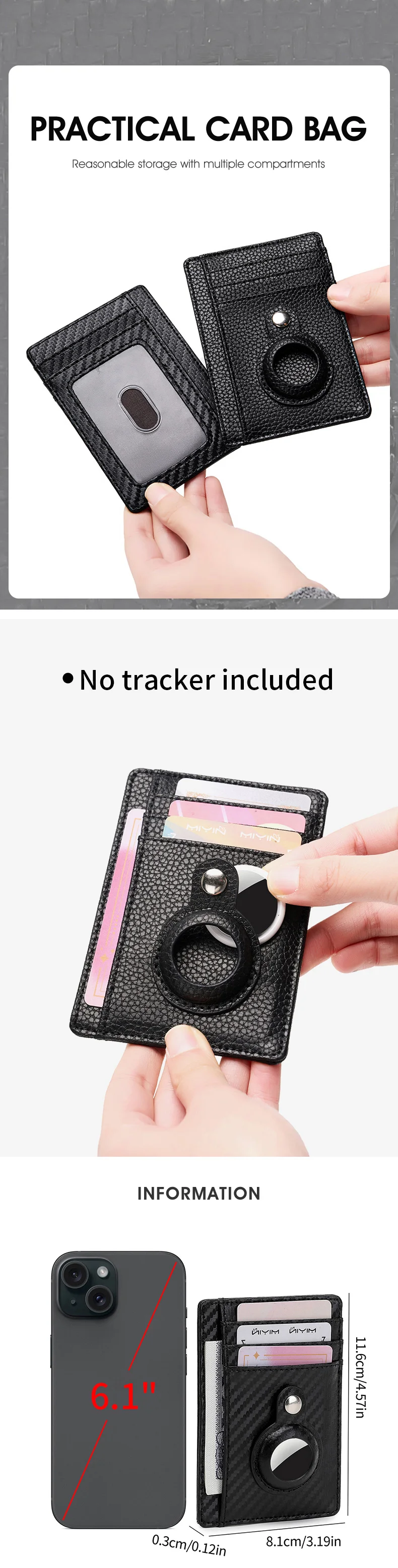 RFID-blockierende Kreditkarten-Geldbörse, ultradünn, einfaches Apple Airtag-Gehäuse, Ausweishalter, Herren und Damen, Karbonfaser-Tracker-Geldbörse – Detail 1