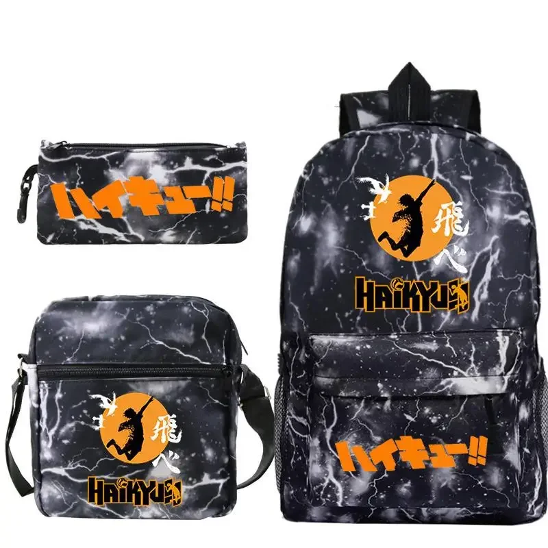 

Japanese Anime Haikyuu Backpack for Boys Girls Karasuno Fly High Print School Bags 3pcs/Set Students Bookbag Travel Bagpacks