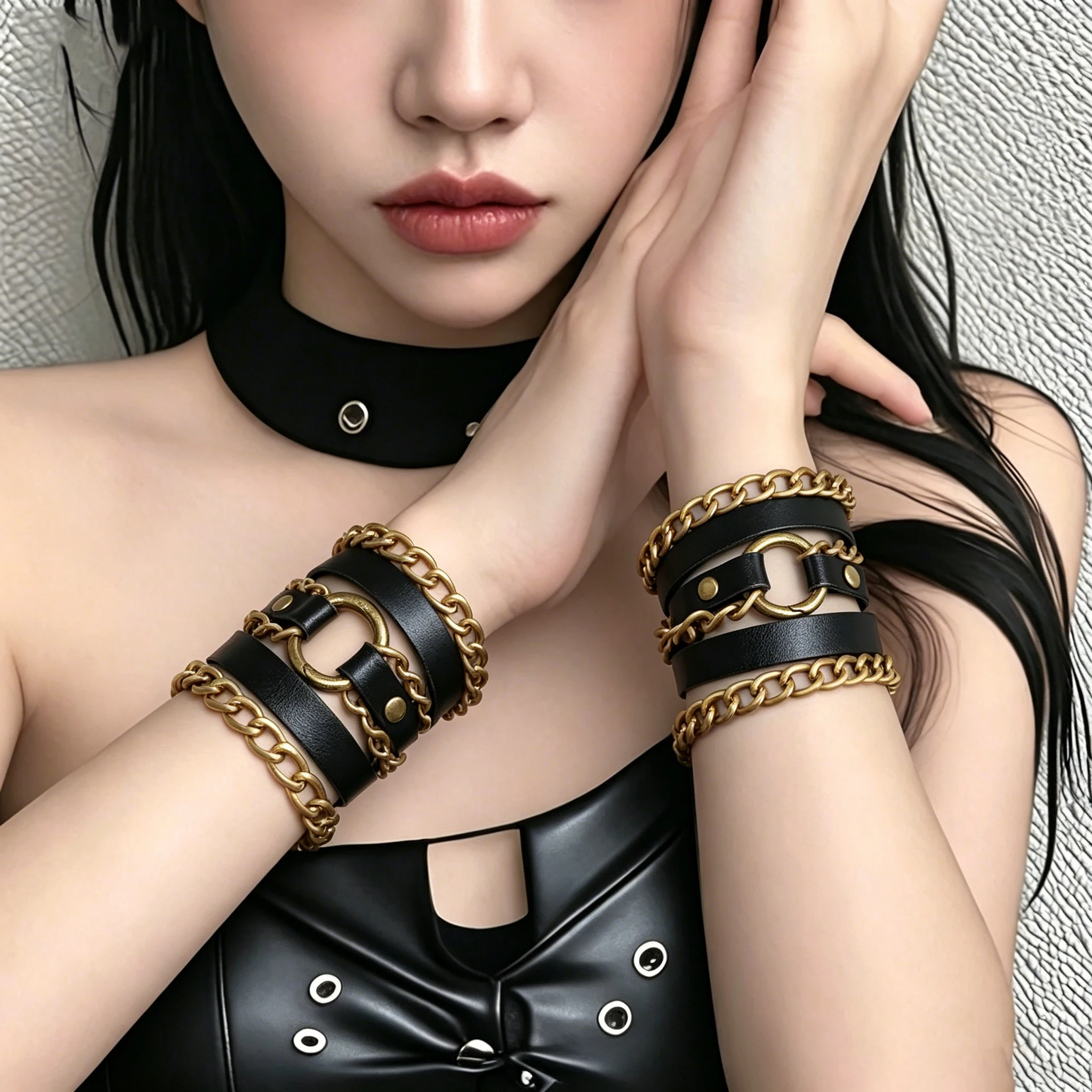 

Vintage Multi-Layer PU Leather Bracelets for Women, Distressed Finish Design, Dark Punk Stylish Hand Decor Accessories
