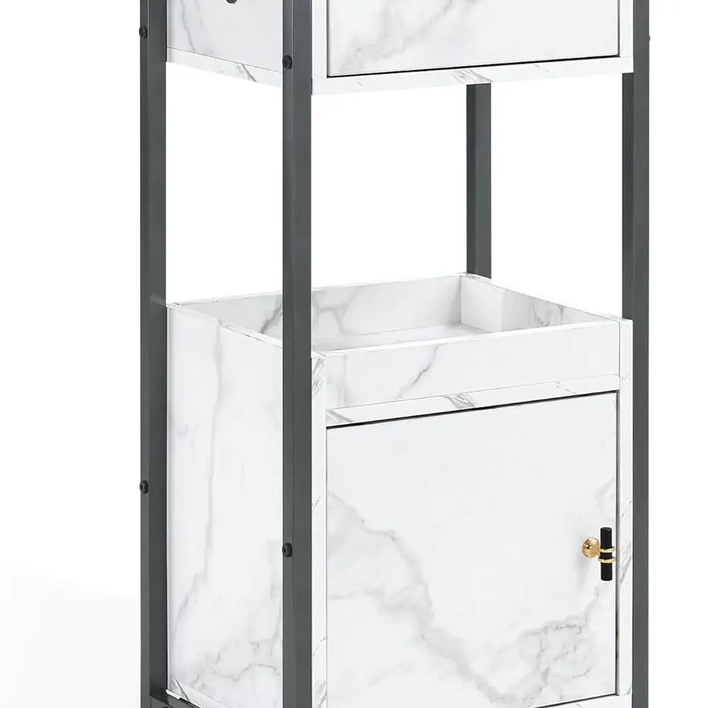 

Mobile Beauty Trolley with Drawers & Hair Dryer Holder, Stylist's Textured Marbling Storage Cabinet on Wheels, Gun-Grey, 2477