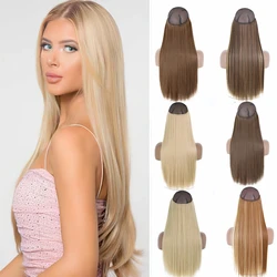 Synthetische lange gerade keine Clips Haar verlängerungen unsichtbarer Draht falsches Haarteil schwarz blond gemischte Farbe Haarteil für Frauen