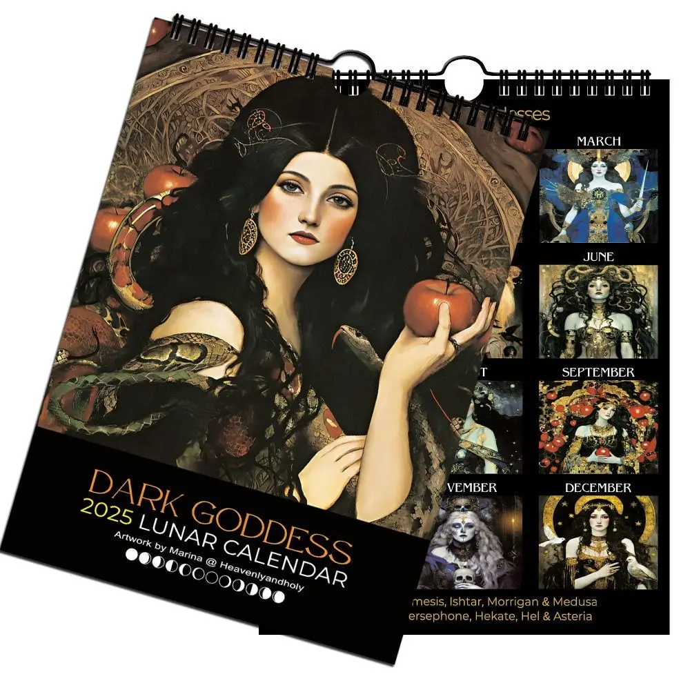 Dark Goddess Lunar Calendar Daily Weekly Monthly Planner Hangable 2025 Calendar Wall Calendar Desktop Decoration Gift