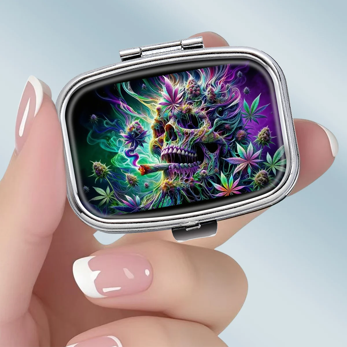1PC Square 2-Compartment Pill Box with Smoking Harmful to Health Pattern - Portable Medicine and Vitamin Storage Box, suitable for hand-carrying or travel use, unique small gift, wallet pill box