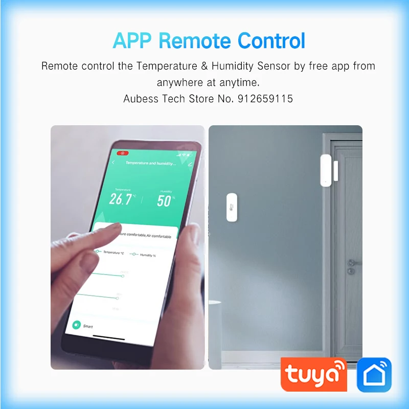 AUBESS WiFi Temperature Humidity Sensor Indoor Thermometer Hygrometer Smart Home Security Alarm System For Tuya Smart Life Alexa