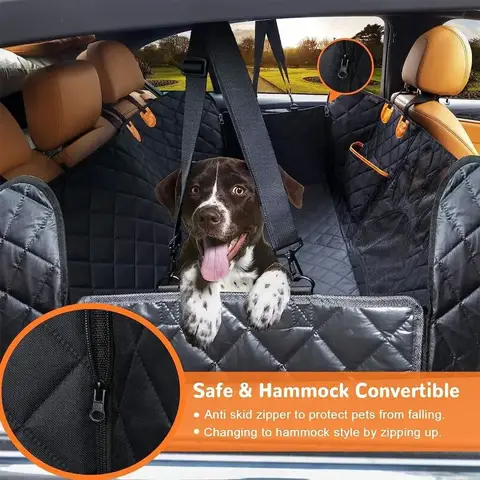 Dog Car Seat Cover for Back Seat, 100% Waterproof Dog Car Hammock with Visual Mesh Window and Side Zipper Car Seat & Door Protec 10 best sales pet car seat cover - №10