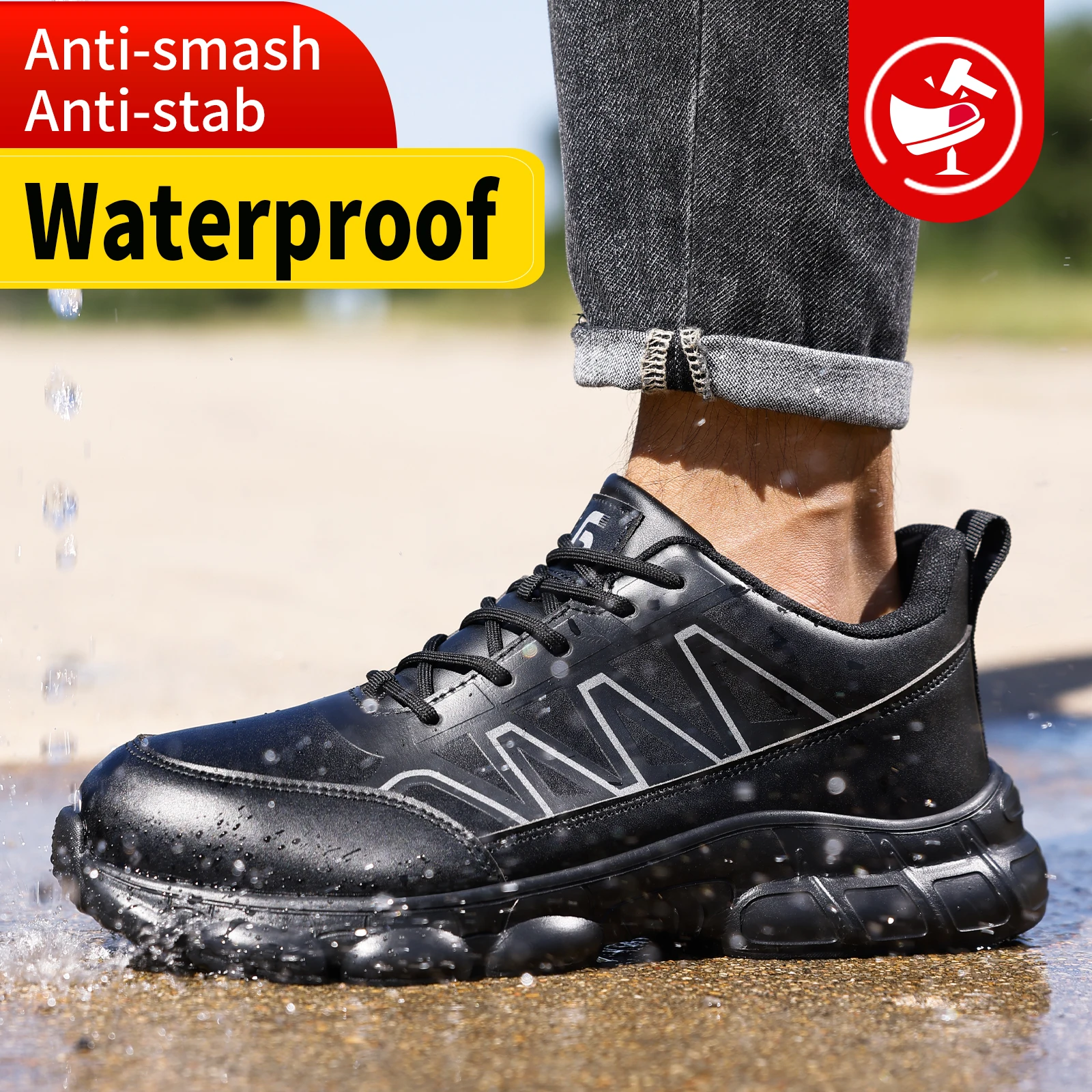 guyisaメンズワークシューズは、耐衝撃、耐穿刺、超繊維防水、軽量で低めのラバーソールを備えています。