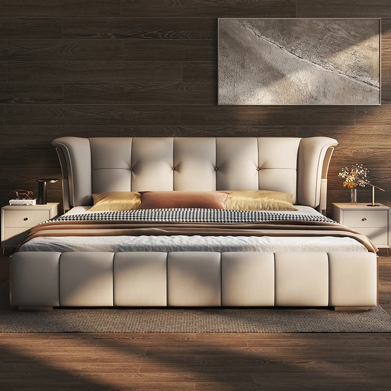

200x220cm 180x200cm 150x200cm Deluxe Italian leather double marriage storage bed frame king size 2 people Beds Bedroom Furniture