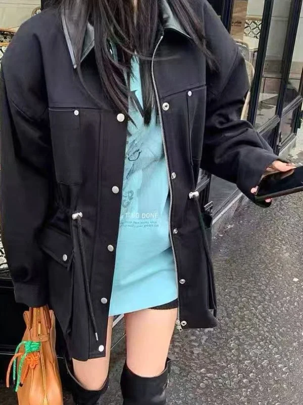 Koreańska kurtka wiatrówka damska Sle Color Blo na wiosnę i jesień, sztruksowa, z kołnierzem irt, z dużym krojem, efekt wyszczuplający.