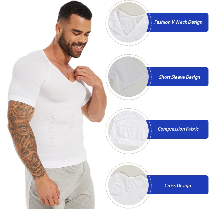 Men's Body Shaper Slimming Shirt Tummy Control Vest Compression Base Layer Slim Muscle Short Sleeve Shapewear