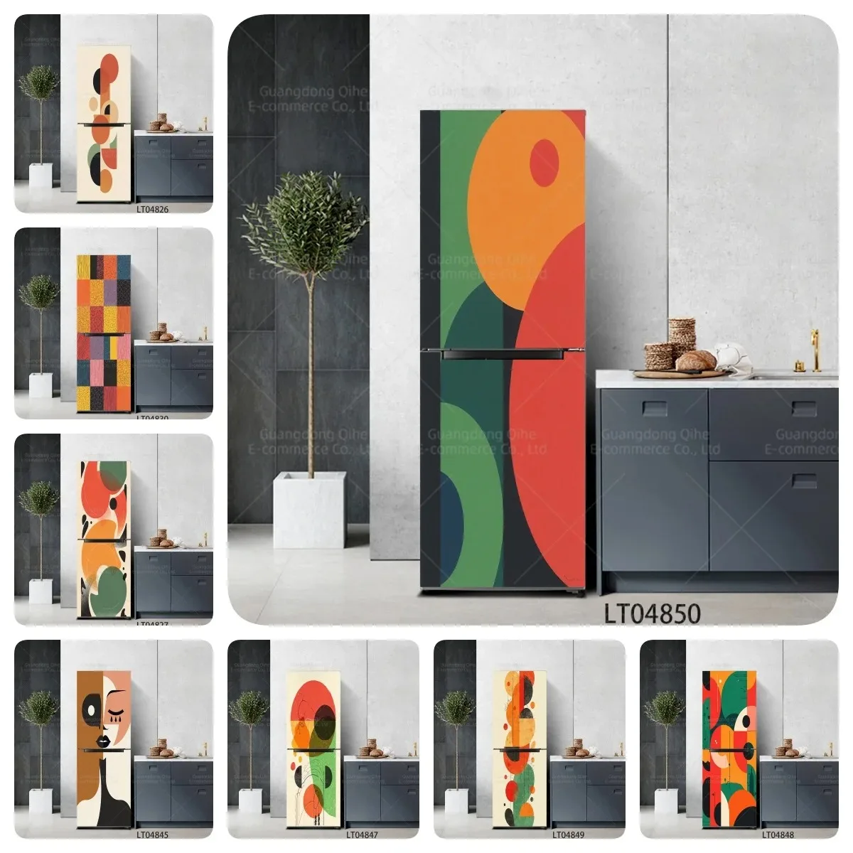

Abstract Geometric Circle Refrigerator Door Sticker Waterproof Self-Adhesive Fridge Mural Wrap for Kitchen Home Decor