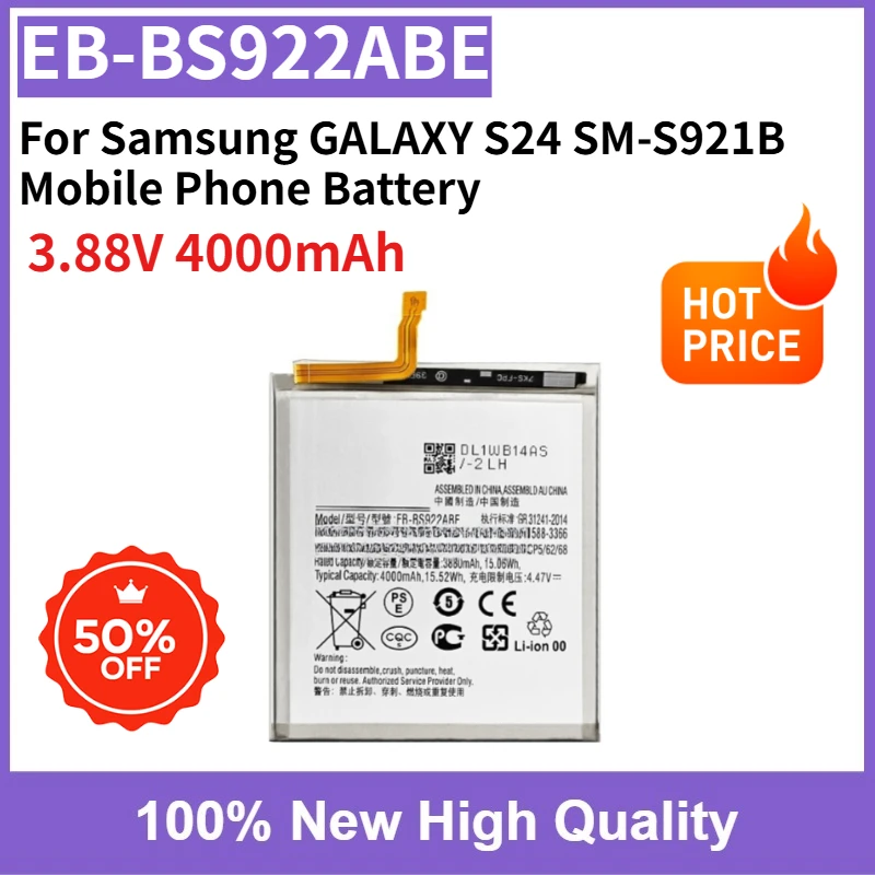 

EB-BS922ABE Rechargeable Battery 3.88V 4000mAh Safe and Reliable For Samsung GALAXY S24 SM-S921B Mobile Phone Battery
