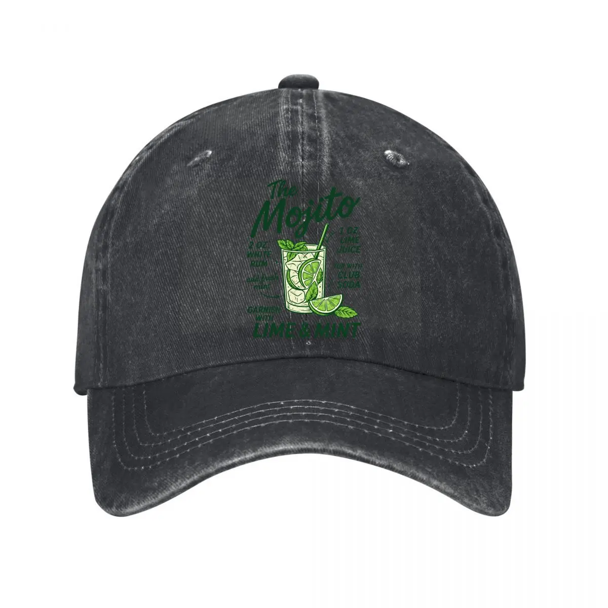 The Mojito Lime Mint 2 Oz White Rum 1 Oz Lime Juice New Vintage Washed Cotton Baseball Cap Sun Hats