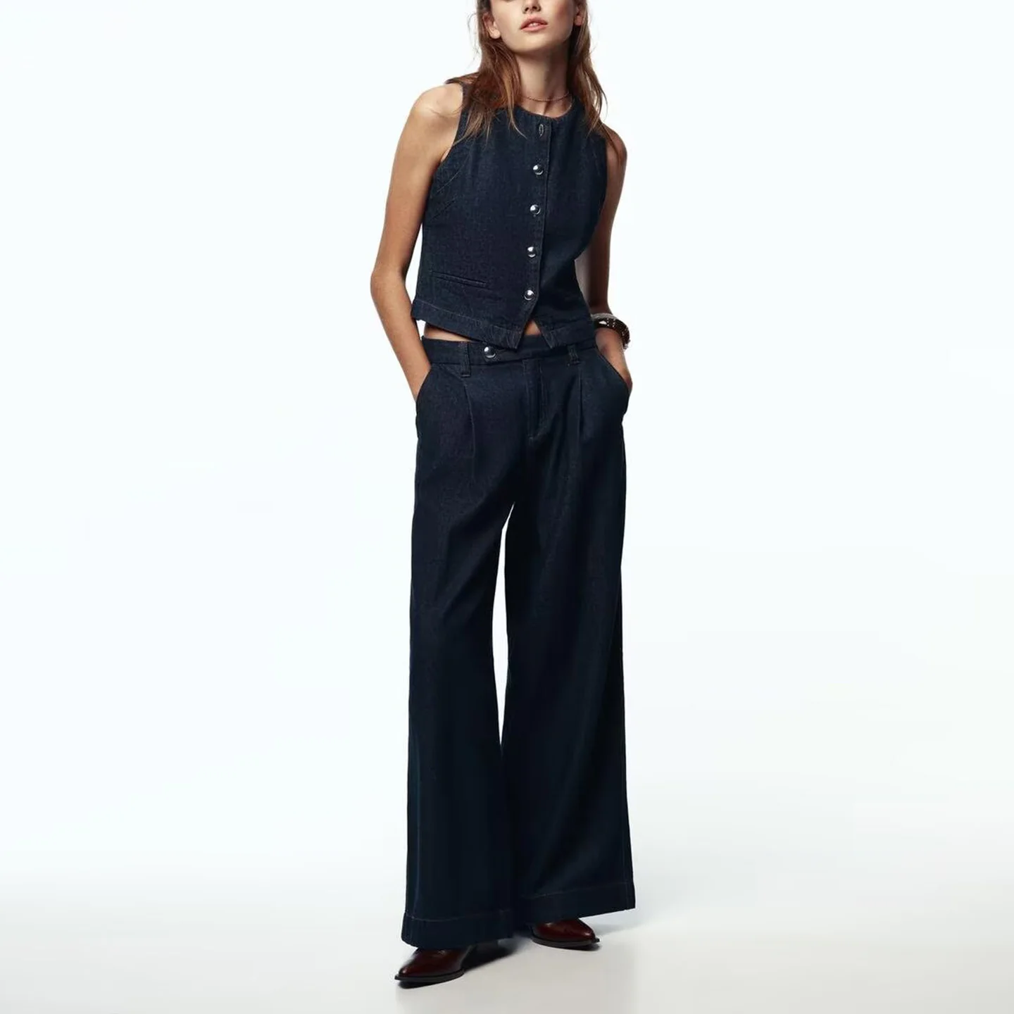 

Облегающий джинсовый жилет, осень 2023, новые женские джинсы Sle Z 3777225, 377723, повседневные эластичные джинсы с высокой талией в китайском стиле