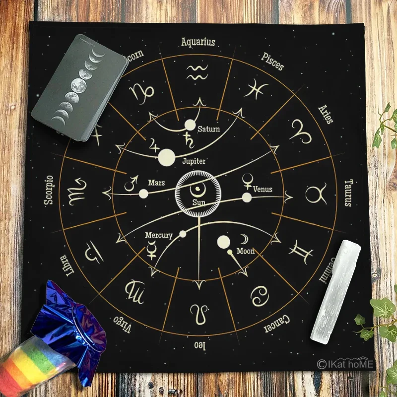 Tarot Tablecloth Velvet Altar Cloth Wheel Of The Zodiac Divination Witchcraft Astrology Tapestry Wall Hanging Boho Home Decor