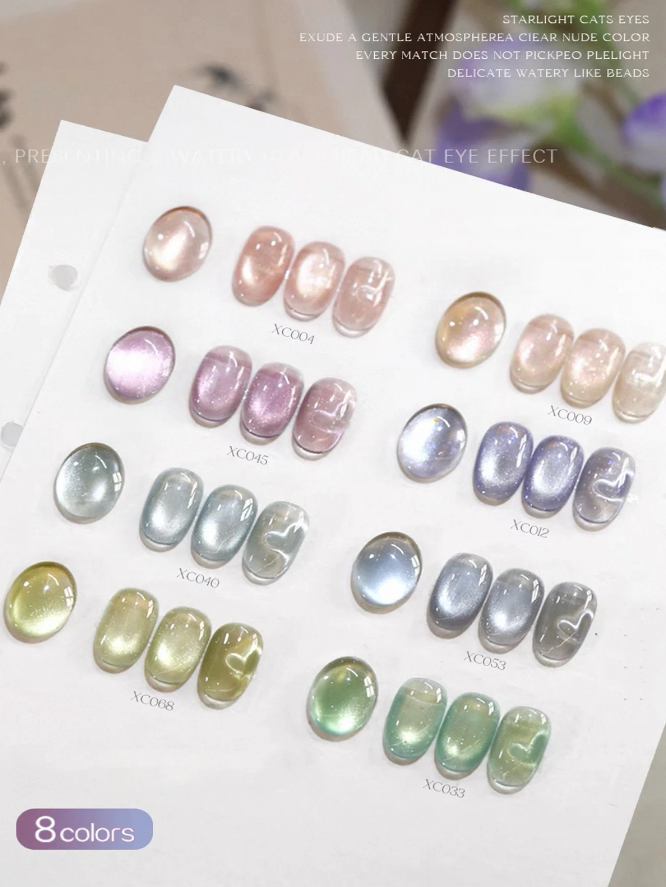 8PCS 2025 Nuovo Nail Art Moda Fototerapia Perline di vetro scintillanti Cielo stellato Colorato Occhio di gatto Scintillante Gel trasparente Nail Po