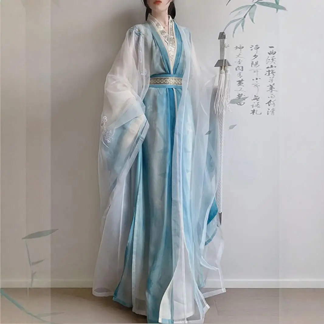 

Женский традиционный костюм Ханьфу, 3 предмета, в стиле Тан, зелено-белый, китайский стиль, вышивка цветами, костюм для косплея