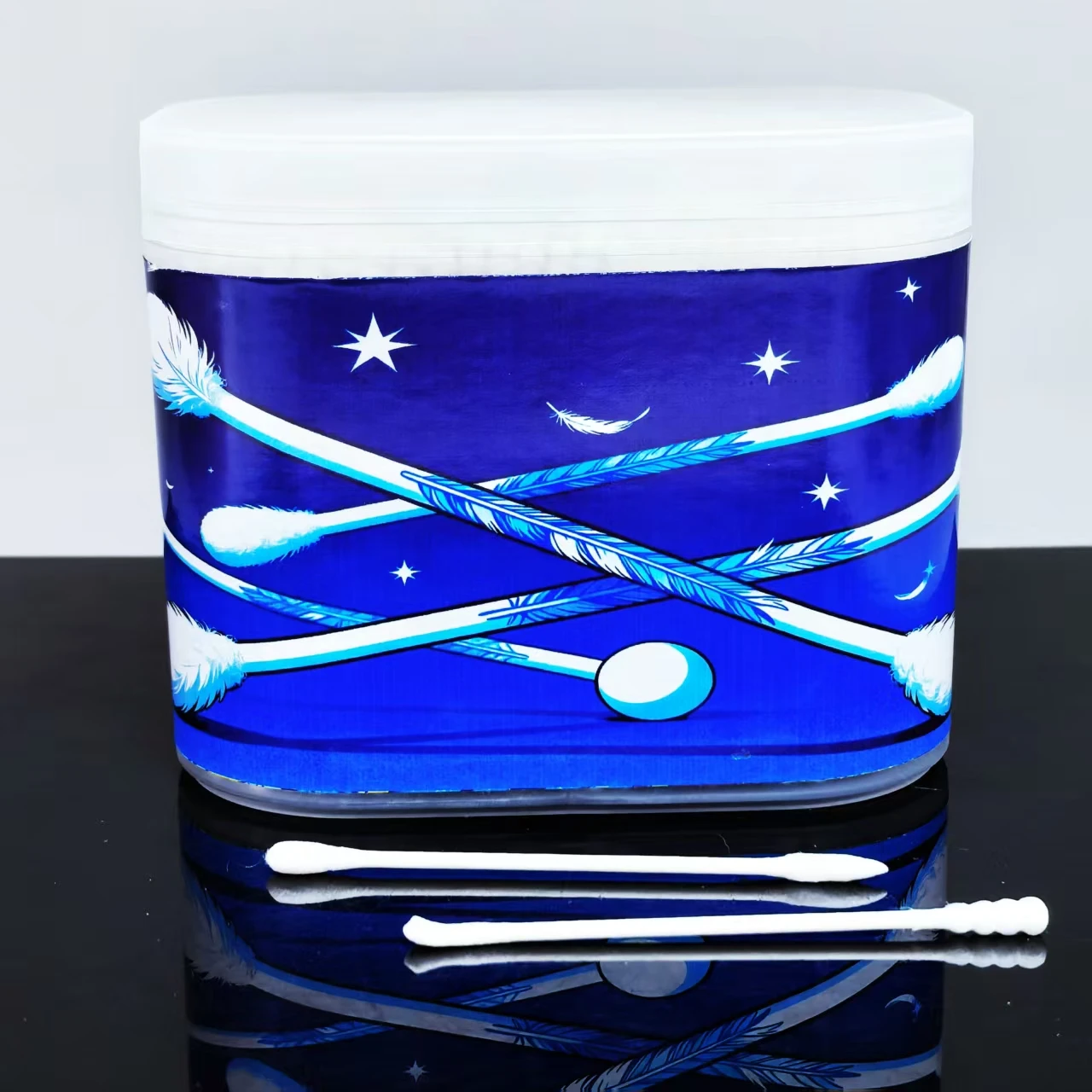 600 pieces of blue feather-patterned cotton swabs, double-headed cotton swabs, fine-axis cotton swabs, gift cotton swabs