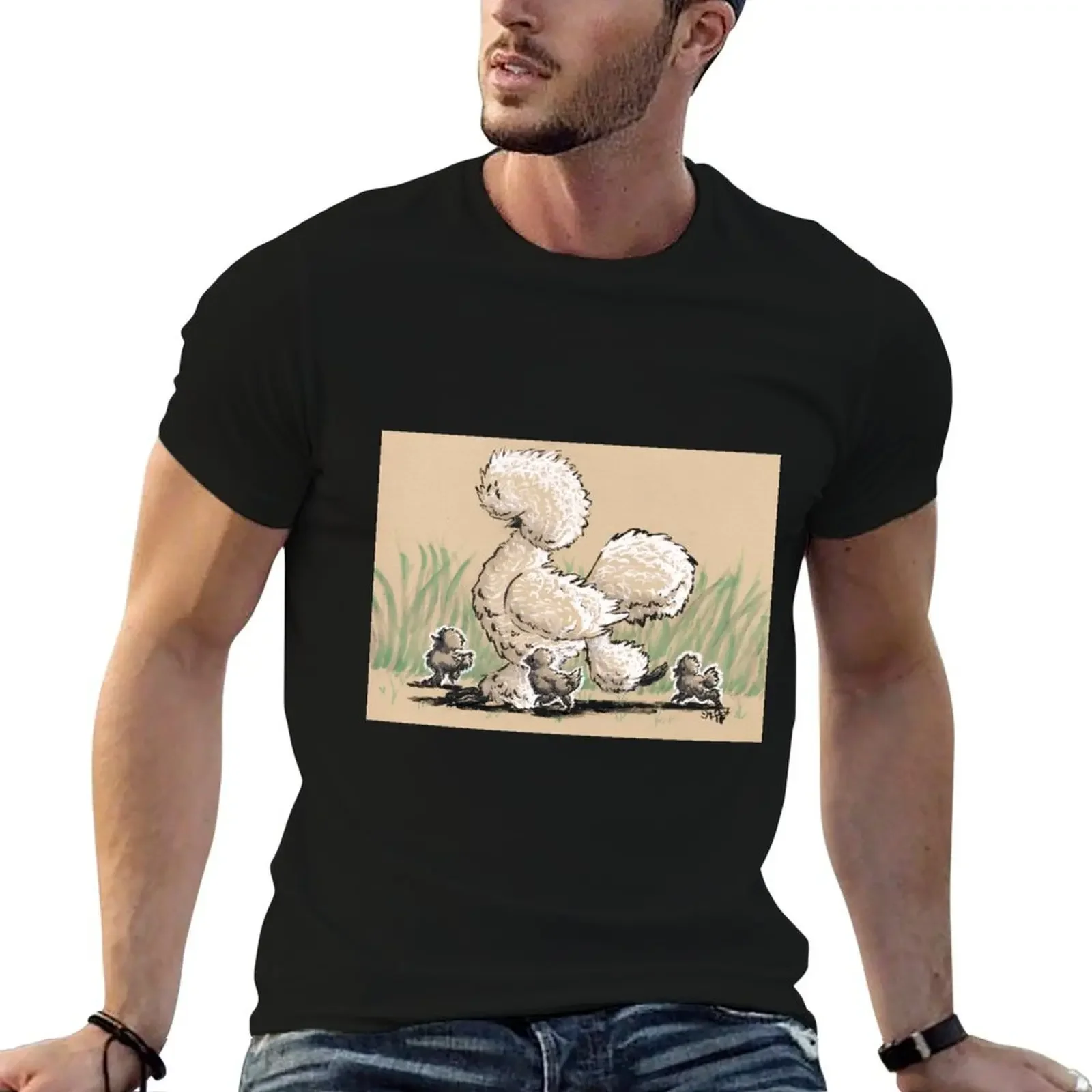 Silkie Chicken and Chicks T-Shirt tees blacks men graphic t shirts