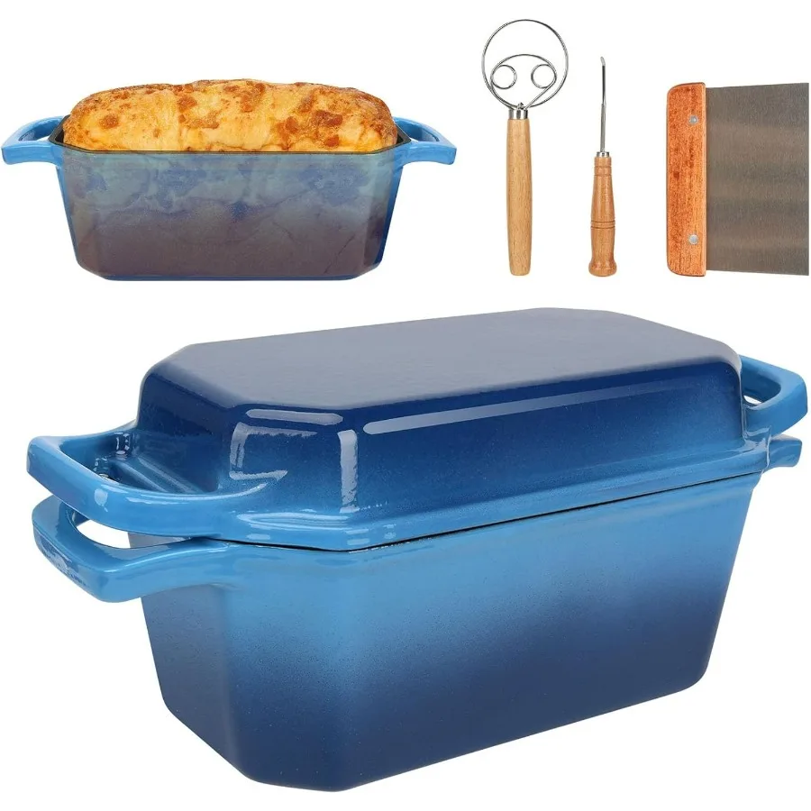 

Предварительно приправленная чугунная голландская духовка для выпечки хлеба с крышкой для сковороды синего цвета