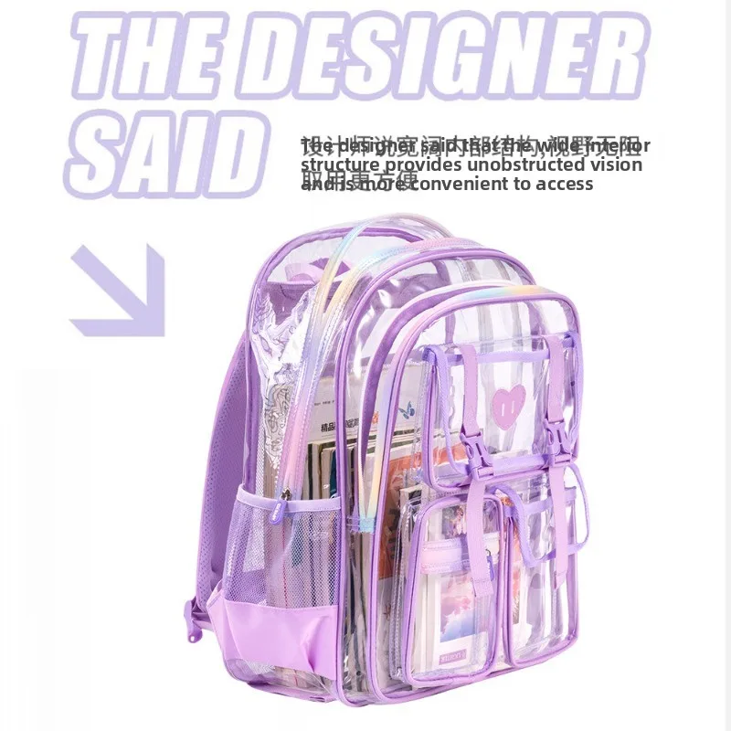 Children's Transparent PVC Backpack with Multiple Pockets and Adjustable Shoulder Straps for Girls' Leisure Travel Backpack