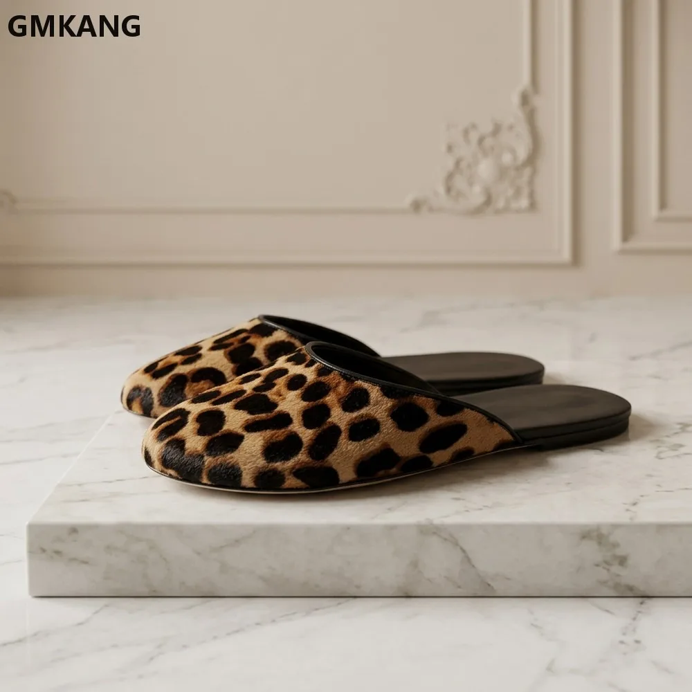 Women Suede Leather Flat Slides Comfortable Casual Outdoor Round Toe Mules Half Slippers Breathable Walking Shoes Non