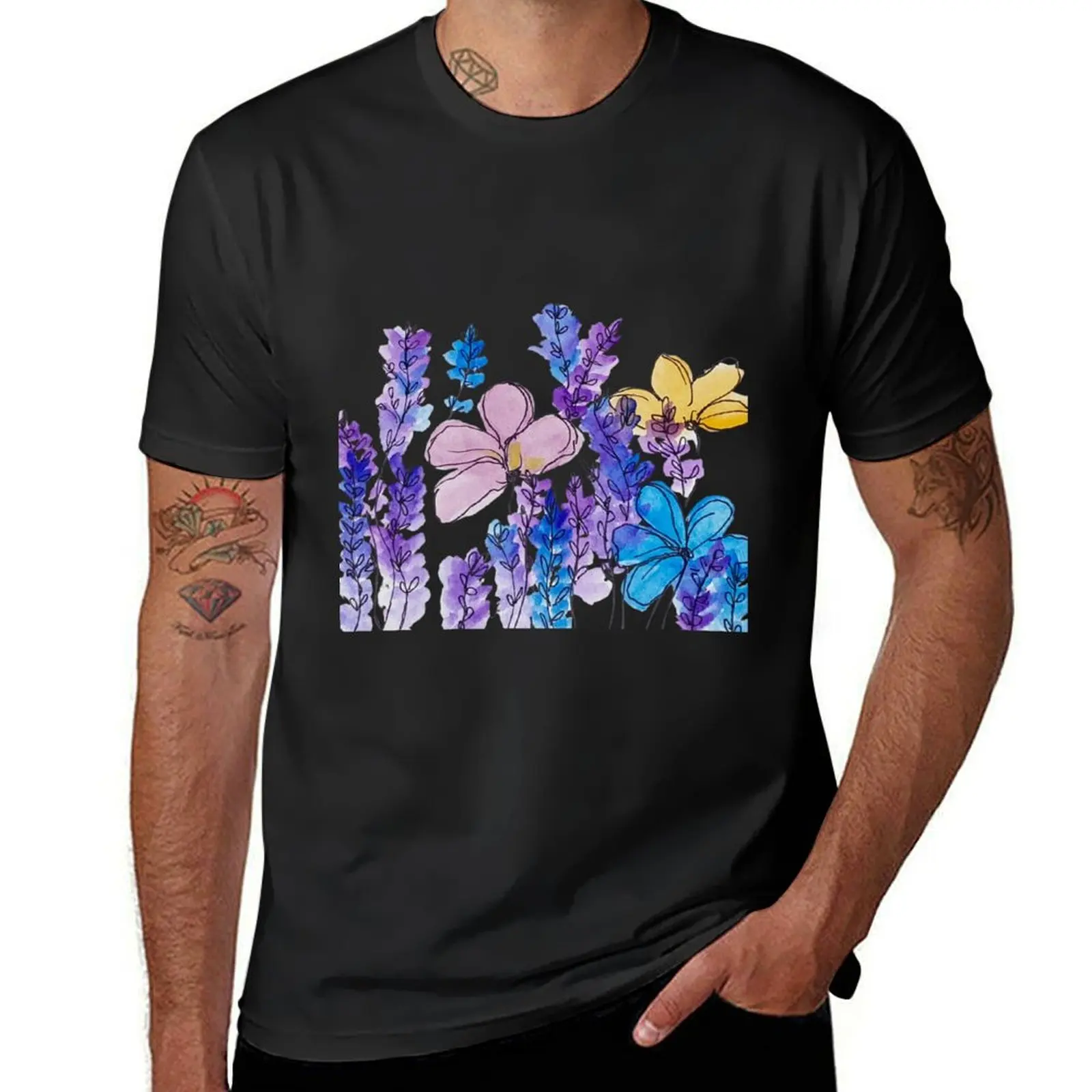 Watercolor Florals T-Shirt oversized heavyweights black t-shirts for men
