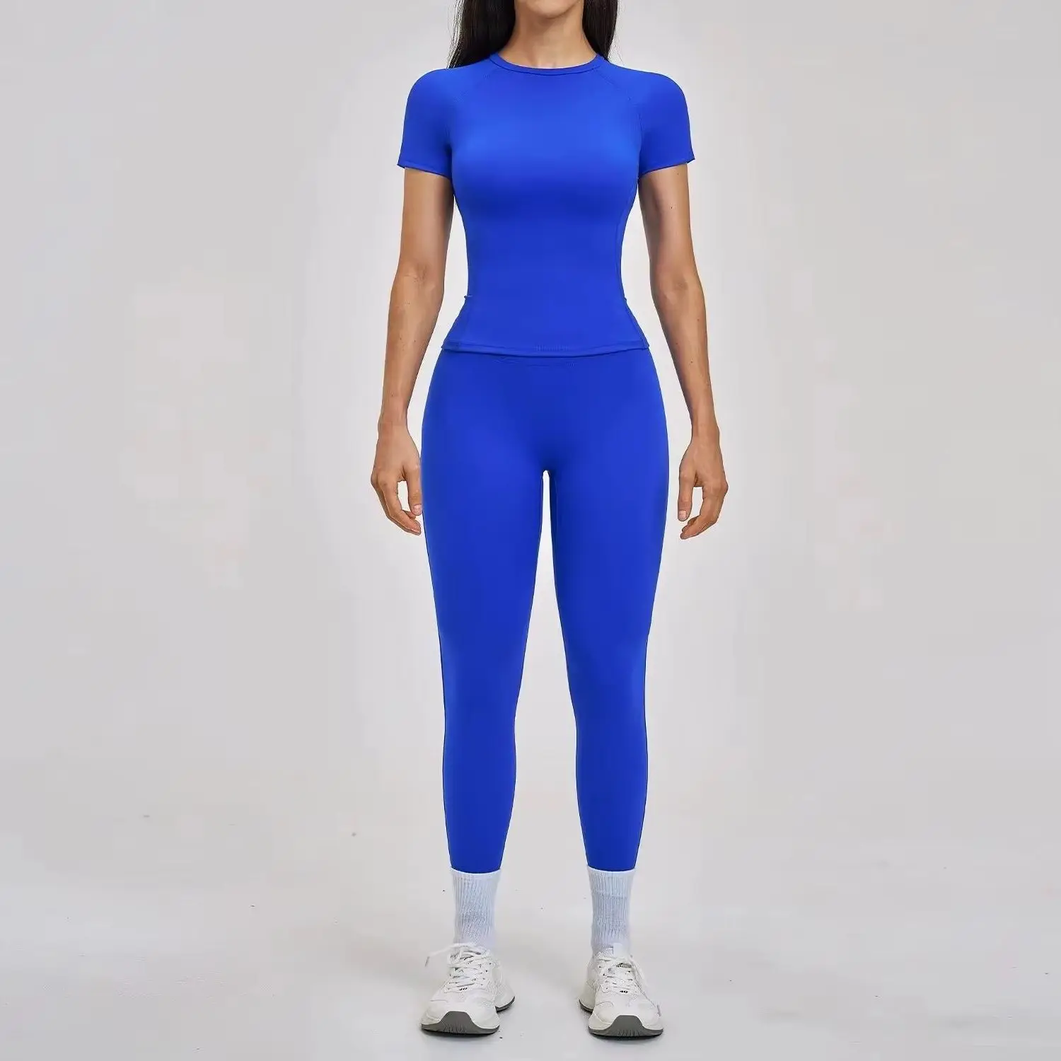 ヨガセット-2-ピース女性用トラックスーツワークアウトスポーツウェアジム服フィットネス長袖クロップトップハイウエストレギンススポーツスーツ