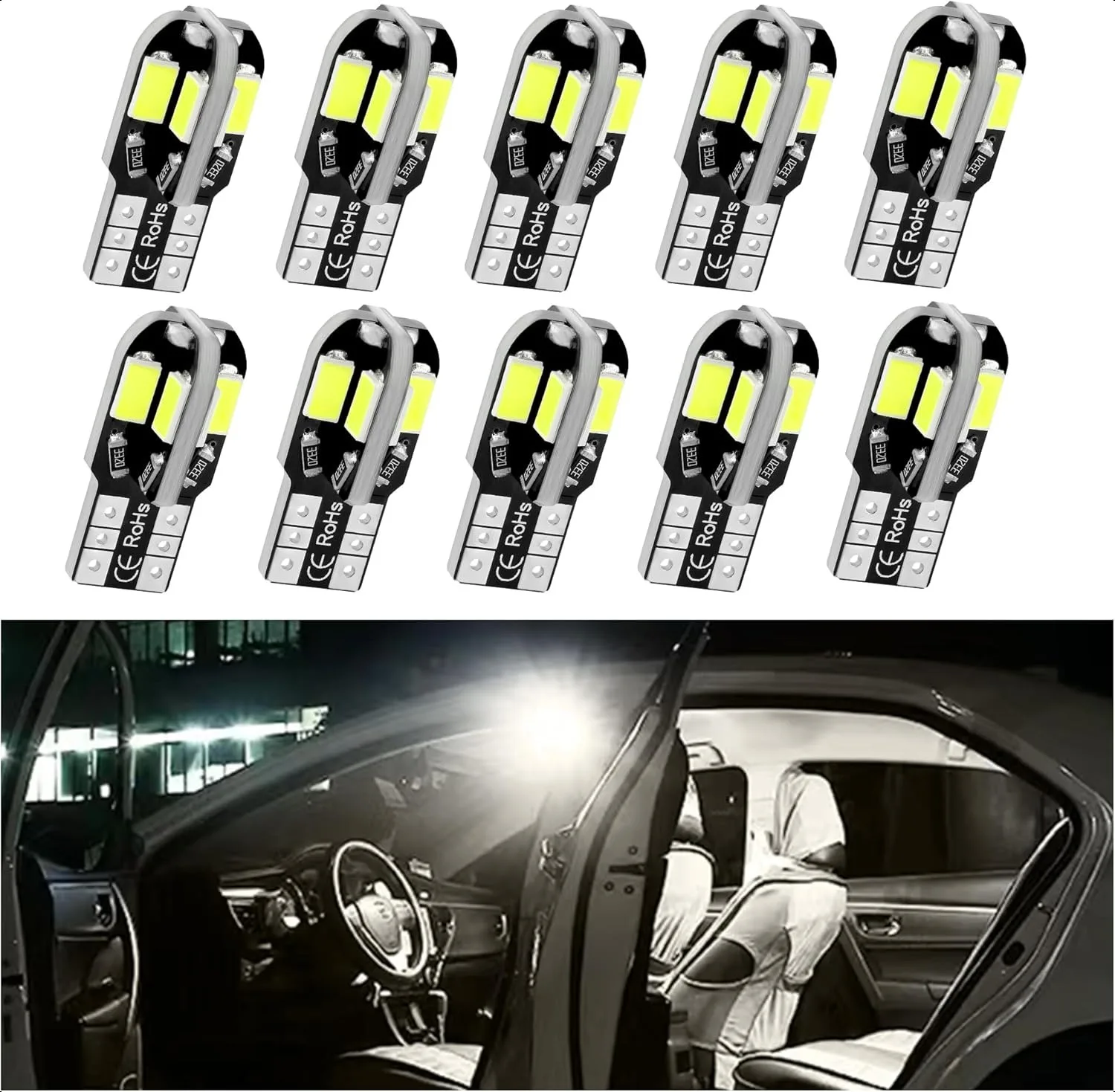 

10PCS T10 Interior Car Lights,12V Super Bright T10 LED Bulb for Map Lights,Reading Lights,License Plate Lights,Car LED Lights