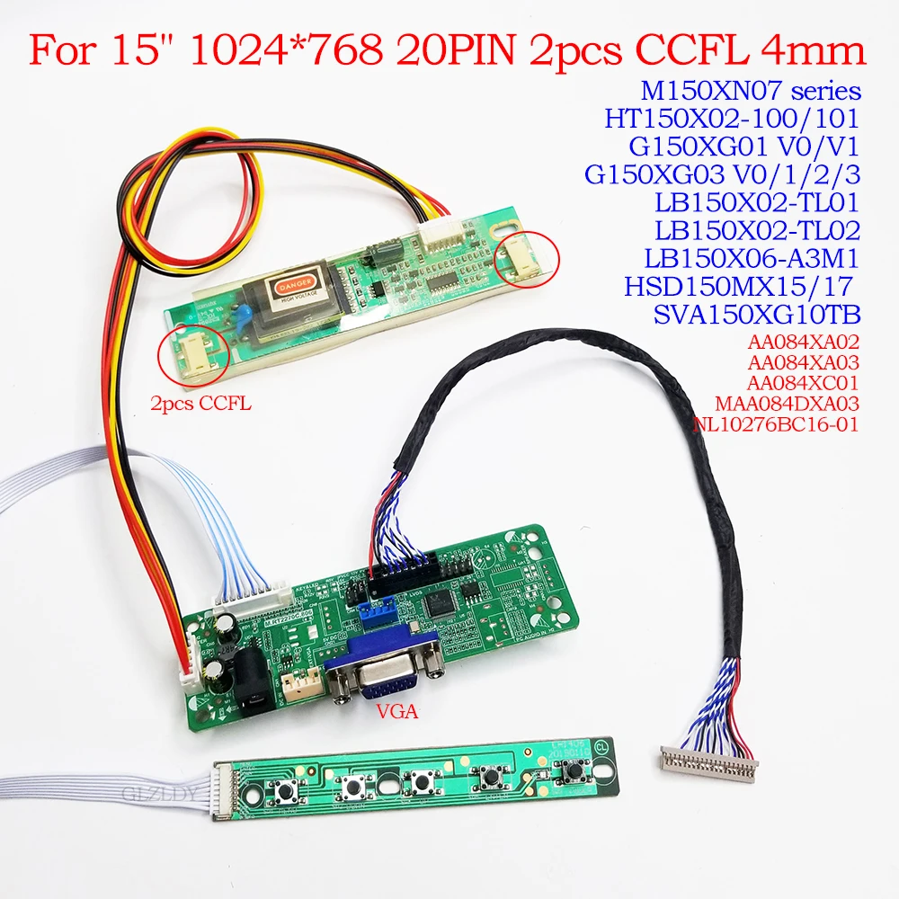 Controller Board Kit For M150XN07 HT150X02 G150XG01 1024*768 8bit LVDS 2 CCFL inverter LCD VGA diy external display industrial