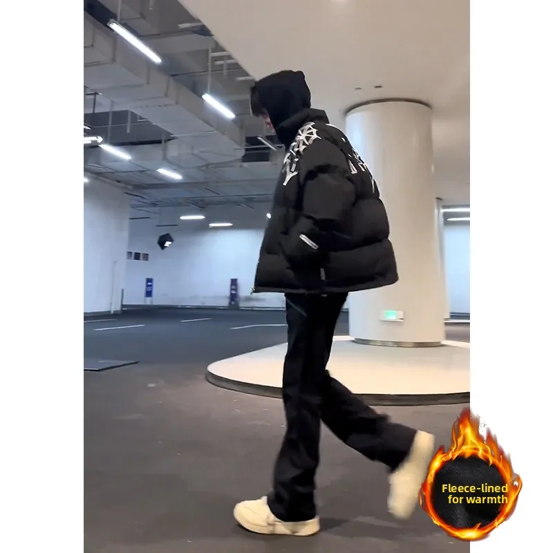 

Мужские джинсы Bla Fce с подкладкой, эластичные, с высокой талией, прямые, расклешенные, в винтажном американском стиле, зимние, утягивающие брюки