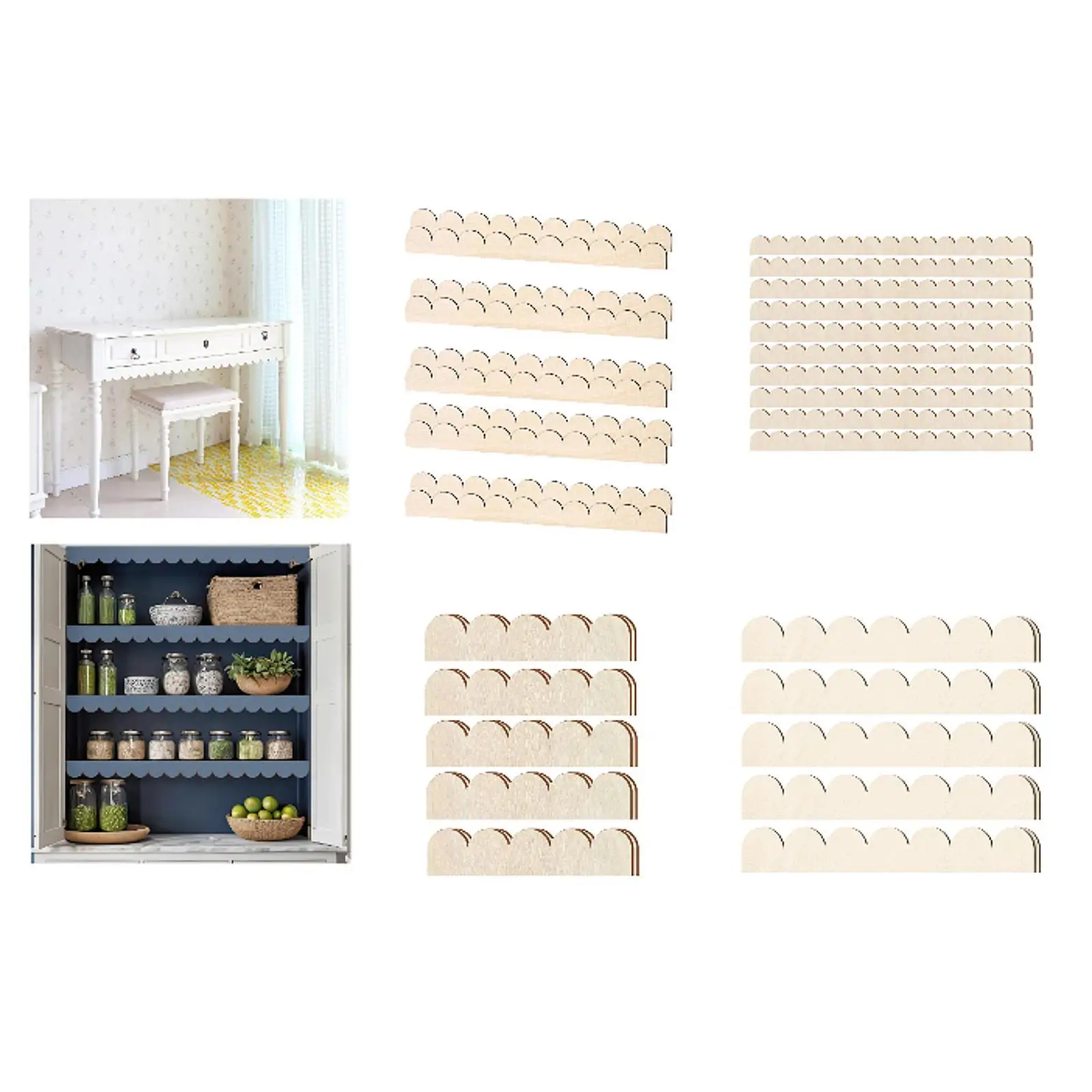 10 Pcs Wooden Fan Shaped Decorative Mouldings for Nursery, Wall, Window,