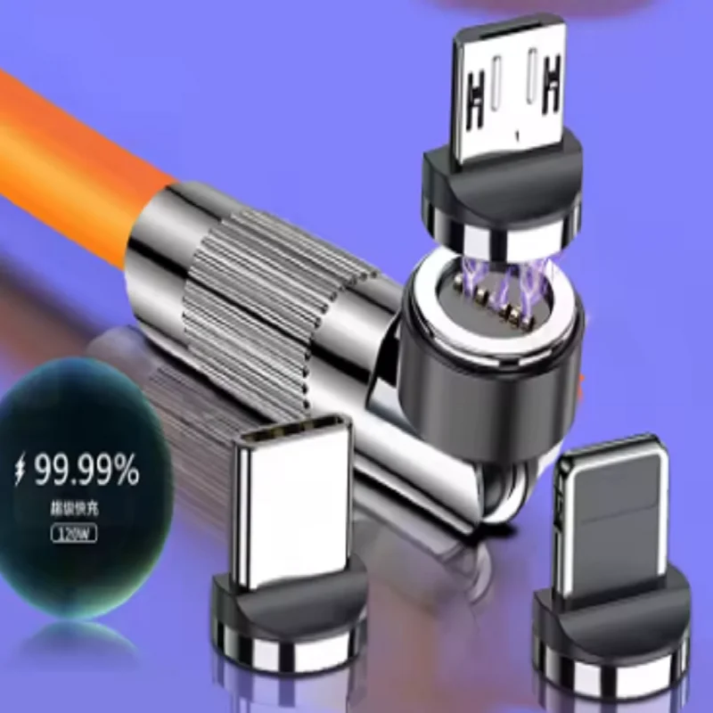 120W USB Charge Cables 3in1 Magnetic 6A Super Fast Charge Type-C To iOS Lighting Liquid Silicone Charger Data Cable For iPhone