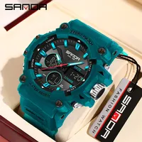SANDA 6225 New Hight Quality Men Watch Sport Fashion Analog Digital Wristwatch TPU Strap Man Date Week Waterproof Watches 2024