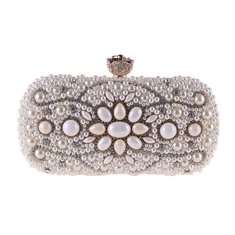 Craft Pearl Hard Shell Diamond-encrusted Dinner Bag Women's Fashion Party Banquet Chain Small Square Clutch Bag Bolsos De Fiesta