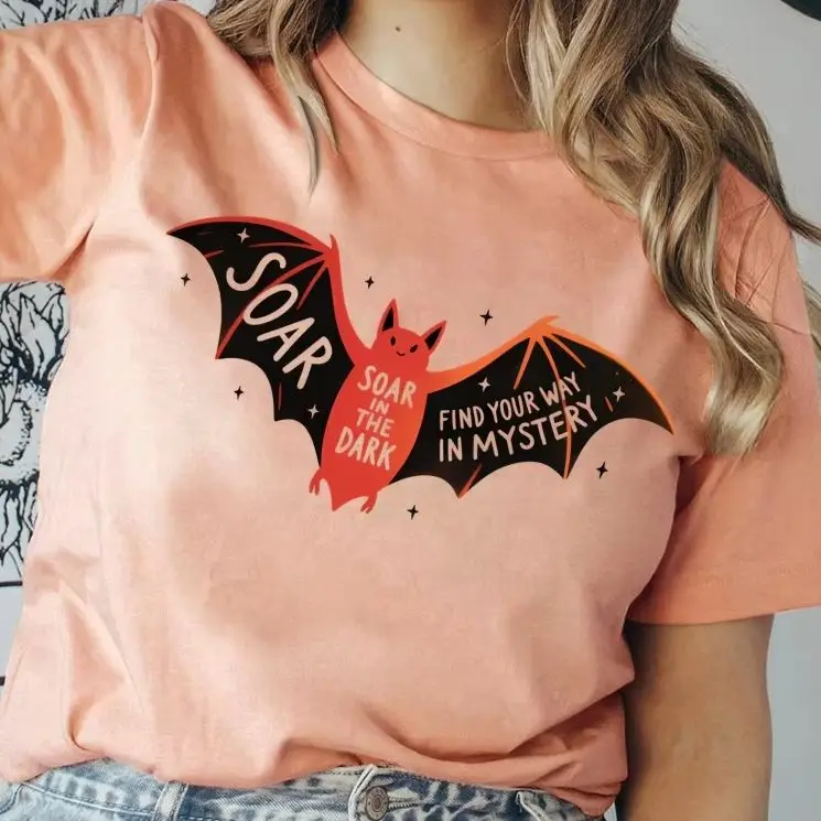 

Милая летучая мышь с рисунком «Знайди свой собственный путь» Y2K Женская одежда Хлопковая повседневная футболка с круглым вырезом Футболки с графическим рисунком Уличная одежда Красочная