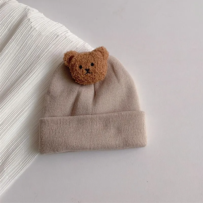 Cartoon Bear Baby Knitted Hat Autumn Winter Warm Newborn Infant Beanies for Boys Girls Soft Comfortable Toddler Kids Bonnet