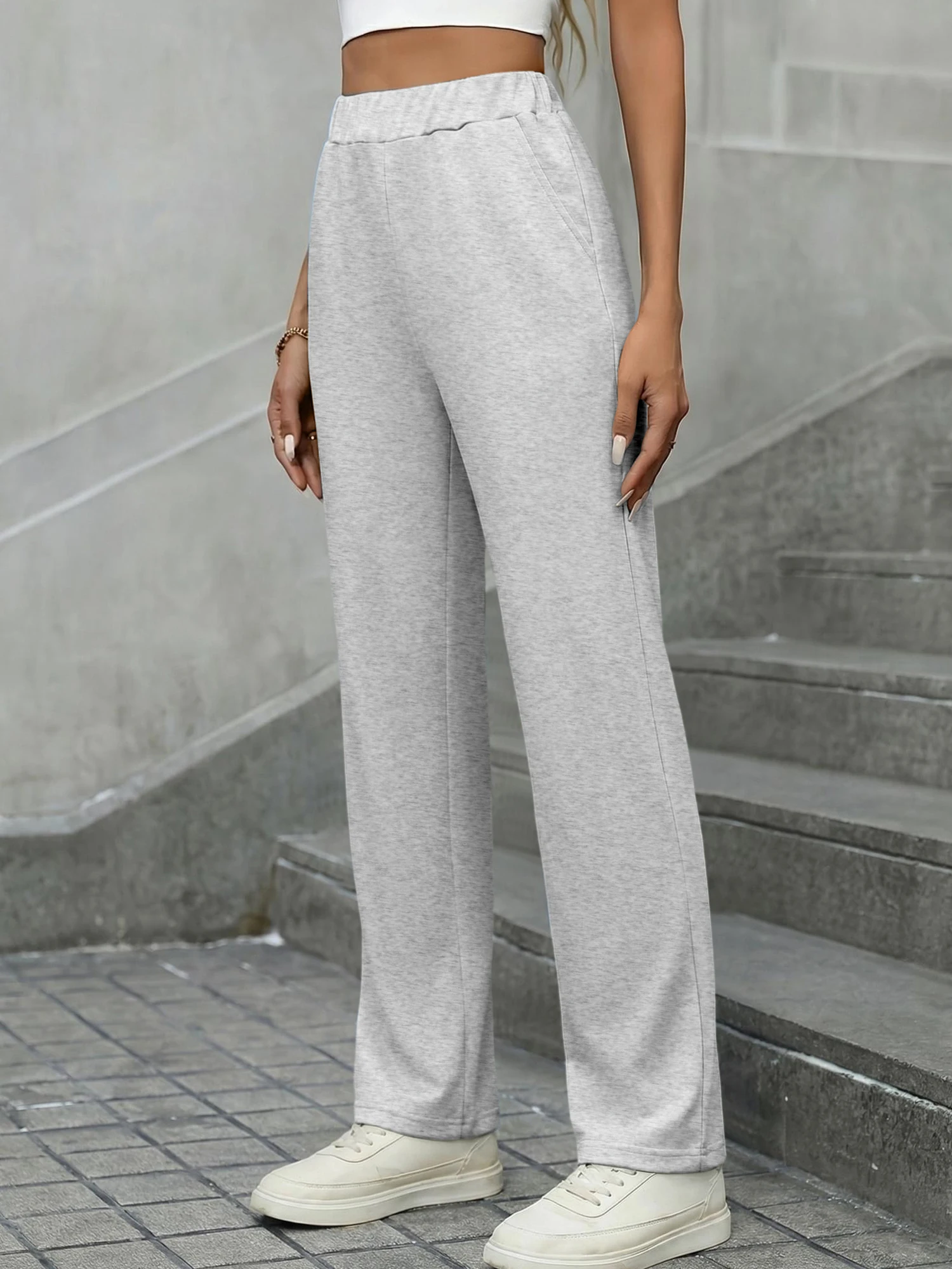 

Удобные и универсальные повседневные брюки прямого кроя с высокой талией, доступны в различных цветах, незаменимые брюки для повседневного уличного стиля.