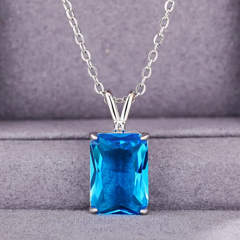 Huitan blau Zirkonia Anhänger Halskette für Frauen einfache Luxus Braut Hochzeit Party Hals Halsketten Geschenk Neuankömmling Schmuck