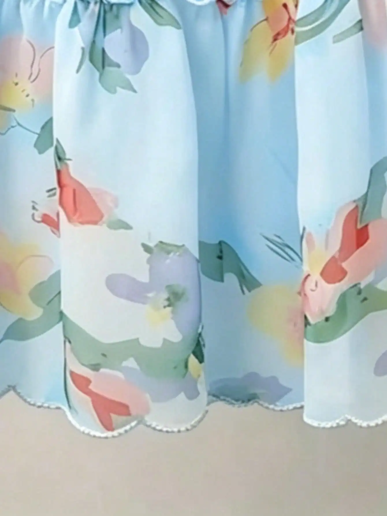 Mädchen Lässiges Bequemes Rundhals-Ärmelloses Kleid mit Blumen- und Blattdruck A-Linien-Rock Kinderbekleidung – Detail 12
