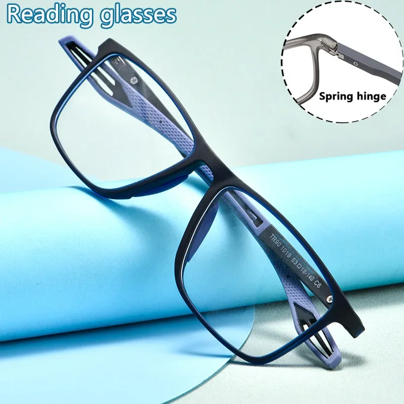 TR90 스포츠 독서 안경 초경량 안티 블루 라이트 노안 안경 여성 남성 원거리 시력 광학 안경 디옵터 + 4.0
