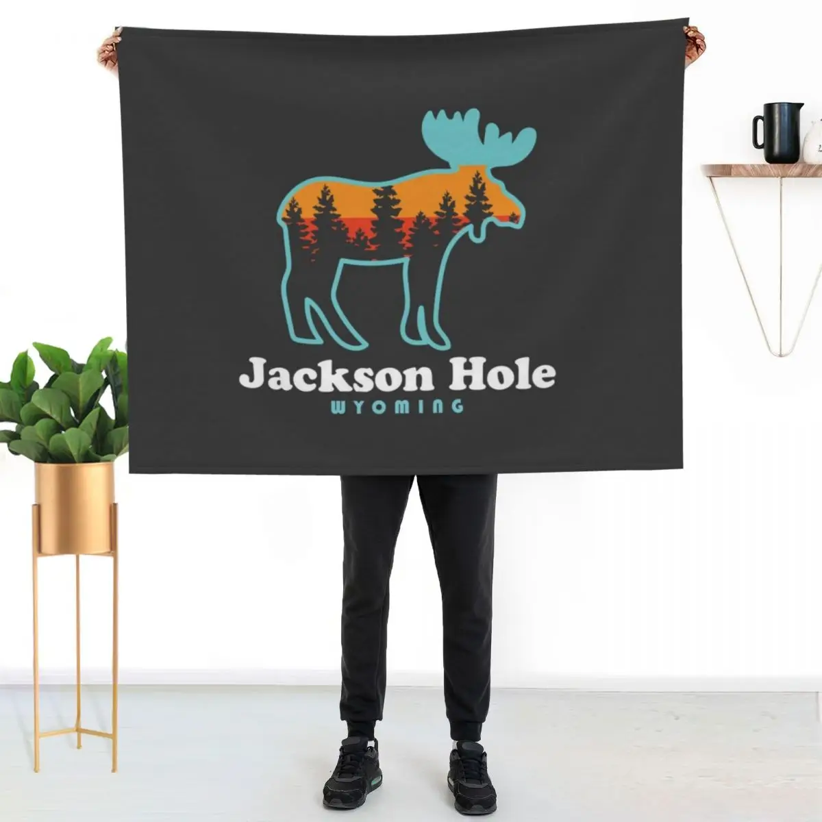 

Jackson Hole Wyoming Moose Grand Tetons Throw Blanket Cozy Warm Blanket for Bed Room Decor